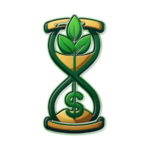 Green hourglass logo intertwining leaves and a dollar sign, symbolizing the fusion of wellness and wealth.